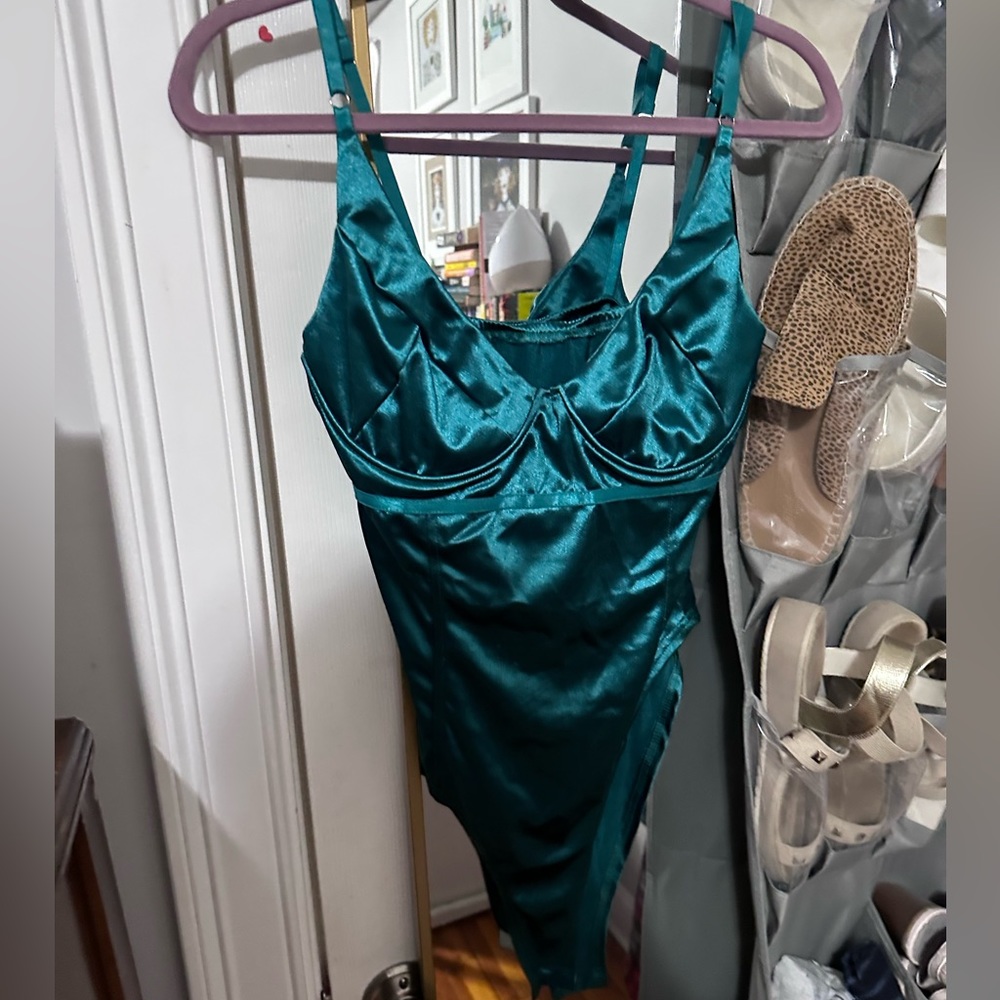 Emerald satin bodysuit